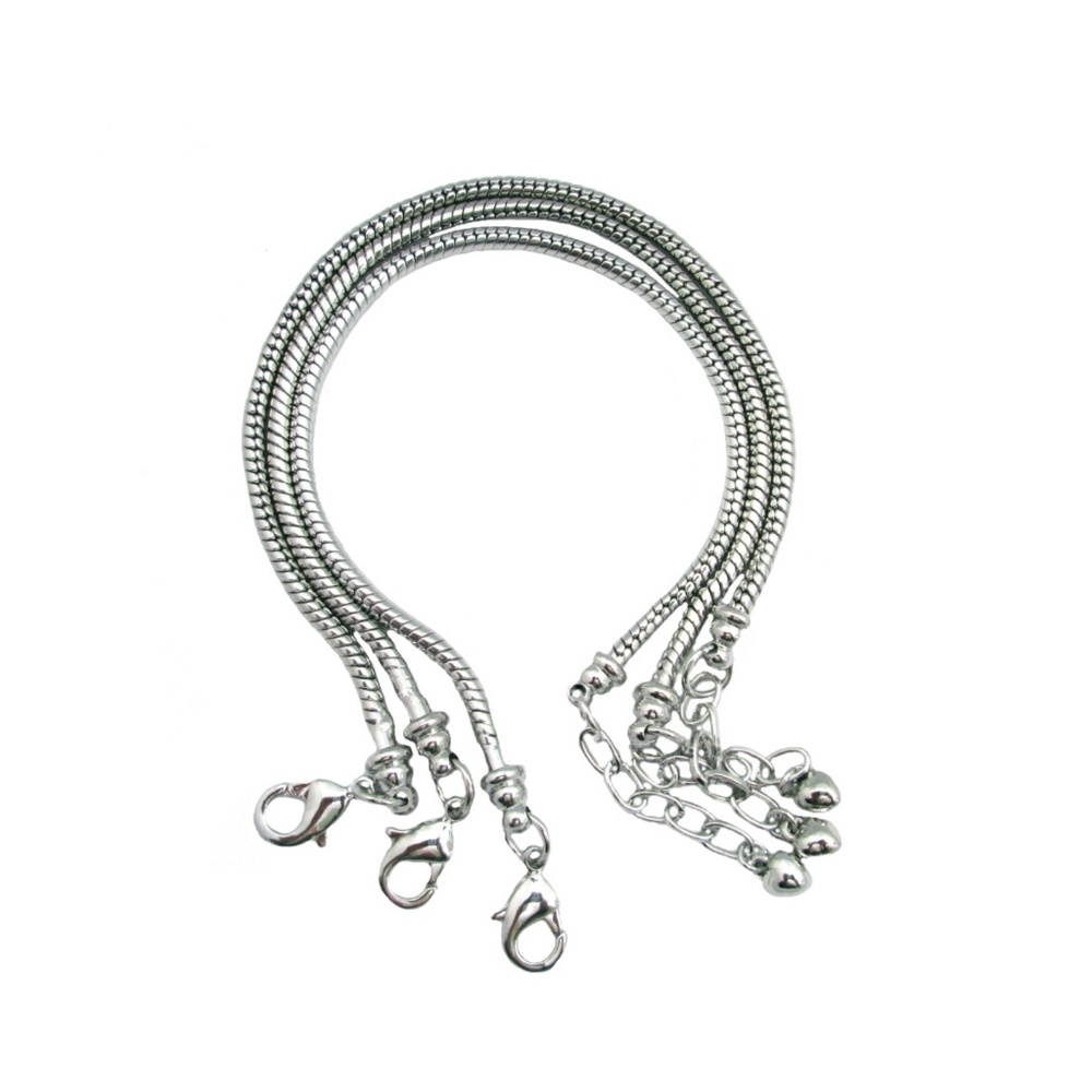 3 Silver Snake Chain Bracelets ~ 8" + 1" Extender